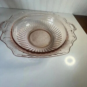 Pink Anchor Hocking Mayfair Open Rose 10" Rd. Vegetable Bowl 1930 -37 Depression